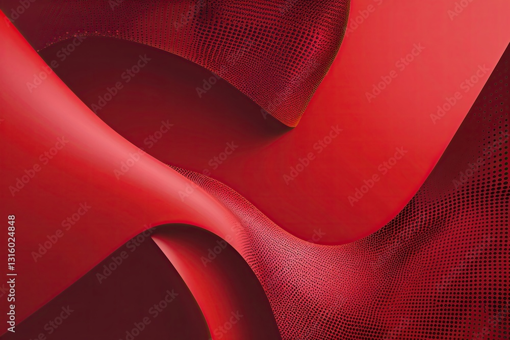 Aufkleber abstract red background with curved shapes and halftone dot design