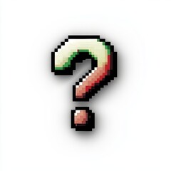 Fototapeta premium A pixelated FAQ graphic element illustration is represented by an isolated 8-bit pixel art question mark symbol in a retro gaming help icon design