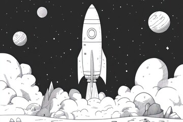 Naklejka premium Rocket launching from planet, space background, startup concept