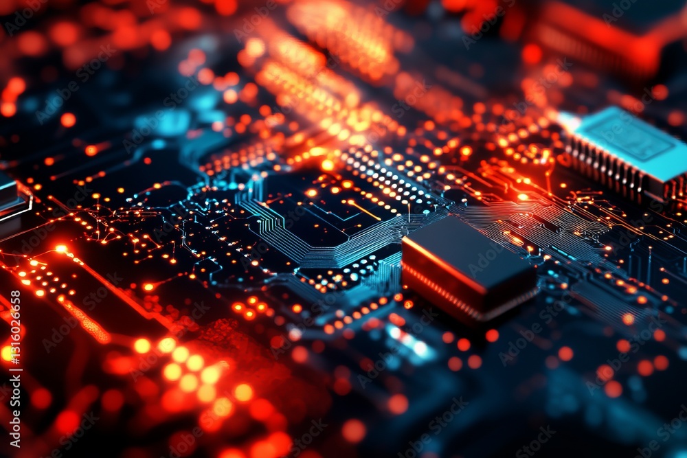Aufkleber abstract red background with connections and technology elements