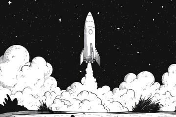 Rocket launching into space at night