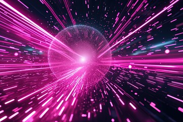 Obraz premium Vibrant Neon Pink Background with Dynamic Sparkling Particles and Radiant Light Effects