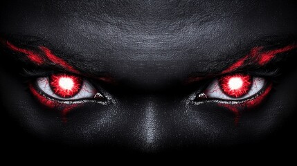 Glowing Red Eyes  Dark Face  Intense Gaze  Surreal Portrait  Fantasy Art