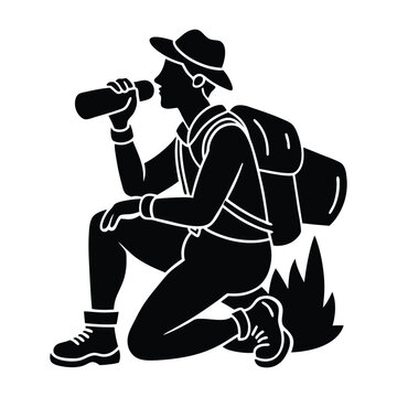 hiker drinking water black silhouette clip art preview