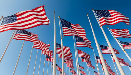 American Flags Flying Under Clear Blue Sky at Daytime