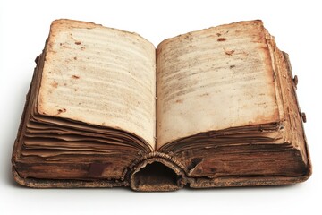 The image of an open vintage book, with its top view of a blank page, embodies the essence of antique and historical wisdom, as well as literary knowledge, all while exuding an aura of aged and