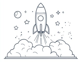 Rocket launching into space, stars background, startup concept