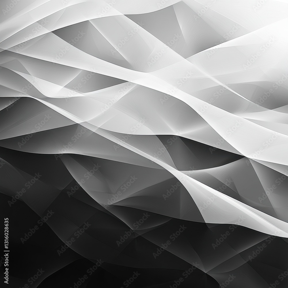 Poster elegant abstract grayscale background with flowing geometric shapes and soft light creating a modern