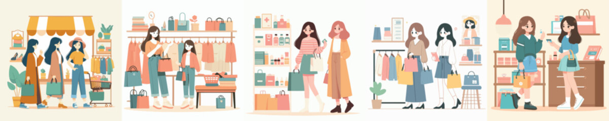 Shopping Girl Vector Image With Simple And Minimalist Design Falt