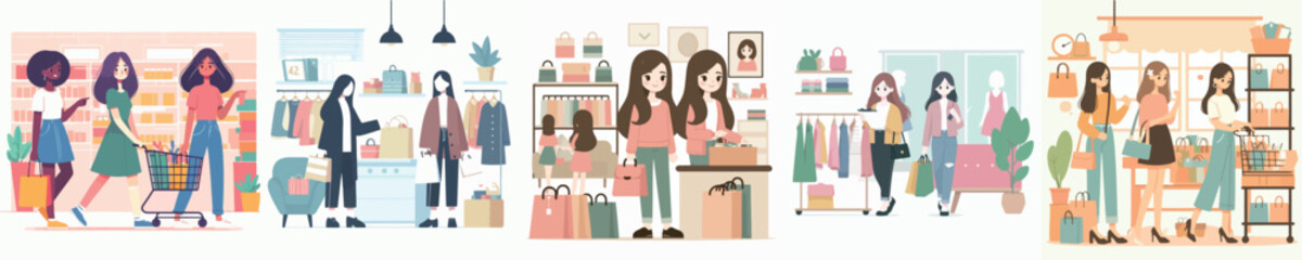 Shopping Girl Vector Image With Simple And Minimalist Design Falt