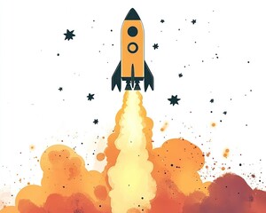 Fototapeta premium Rocket launching, space, stars, fiery blastoff, startup