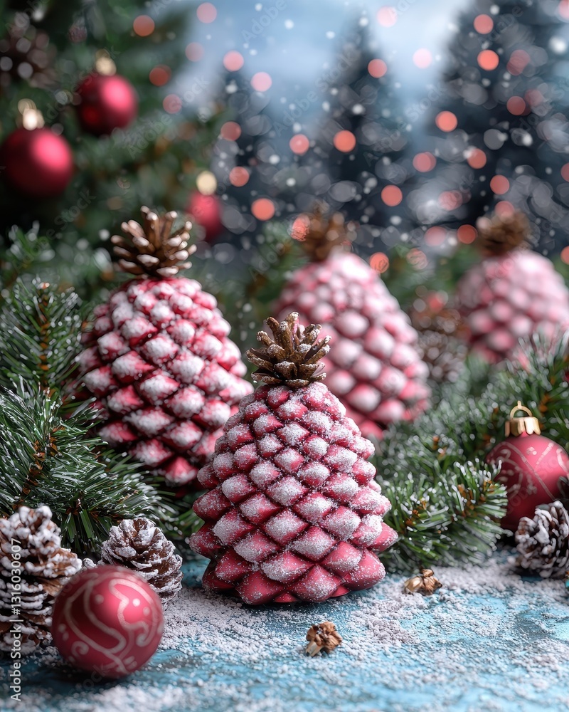 Poster a rustic wooden table is adorned with an array of pine cones, each varying in size and texture, alon
