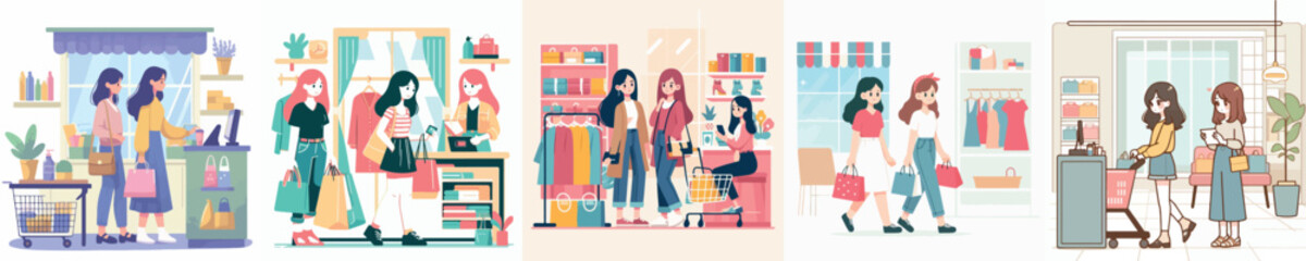 Shopping Girl Vector Image With Simple And Minimalist Design Falt
