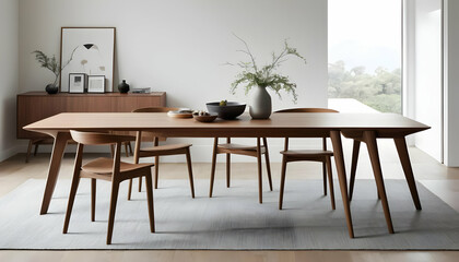 Fototapeta premium Modern Dining Room Setup with Elegant Wooden Table and Chairs