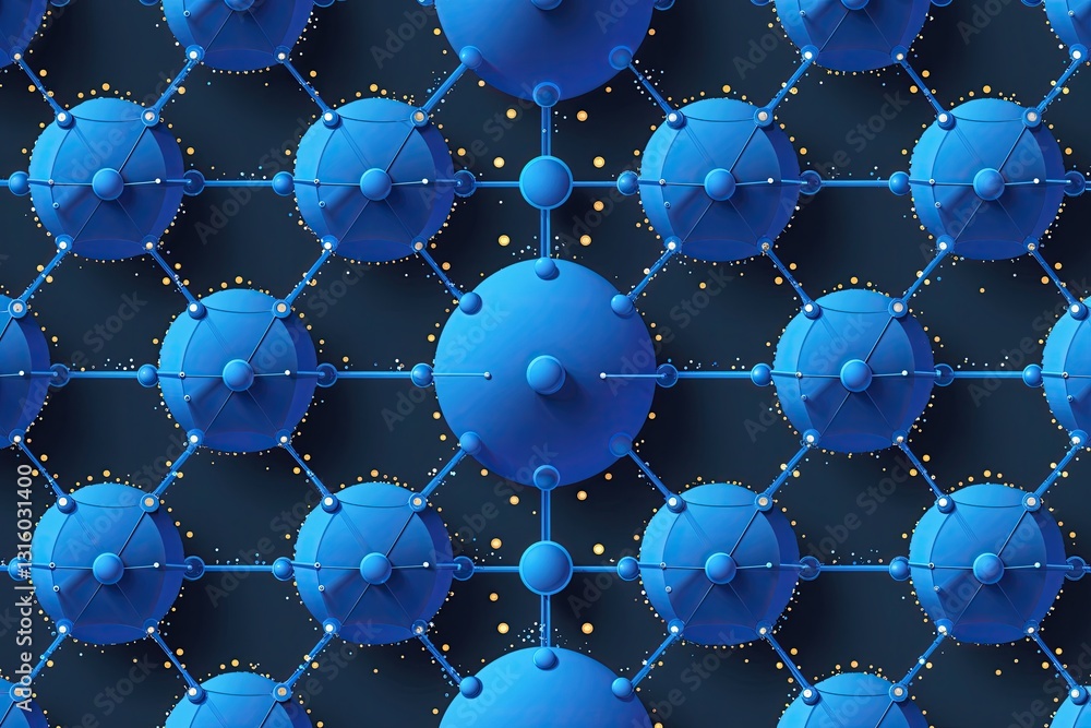Poster blue network pattern with nodes and dots in graphic design
