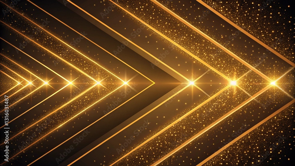 Poster abstract glowing gold diagonal lighting lines on dark background with lighting effect and sparkle. l