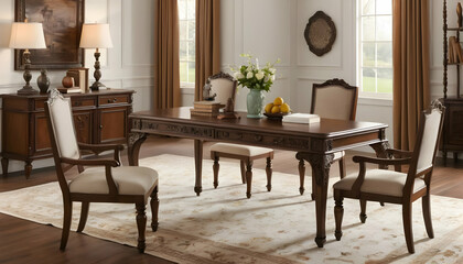 Elegant Wooden Dining Room Set with Classic Decor Elements