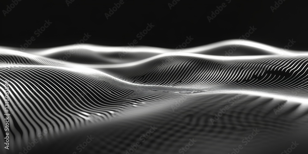 Poster this abstract image features flowing waves of light and shadow, highlighting intricate linear patter
