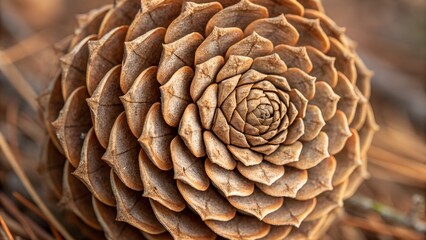 Pine Cone Texture: A detailed macro shot showcases the intricate spiral arrangement and textured surface of a pine cone