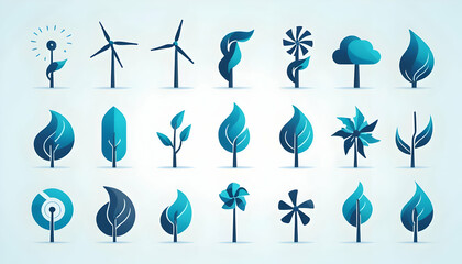 Modern Set of Eco-Friendly Nature Icons and Symbols in Blue Tones