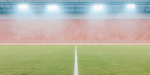 Fototapeta premium Empty indoor sports field with bright lights shining at dusk