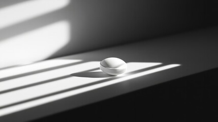 A single pill with a minimalist black table background, casting a soft shadow 