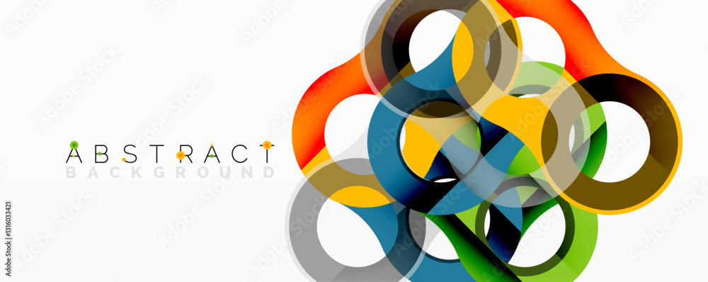 Poster Abstract circle element composition with overlapping circular and tubular shapes featuring smooth gradients, transparency effects, and dynamic layering