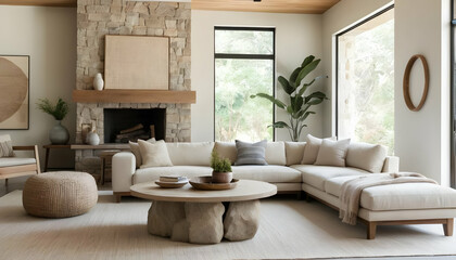 Obraz premium Modern Living Room Design with Natural Elements and Earth Tones