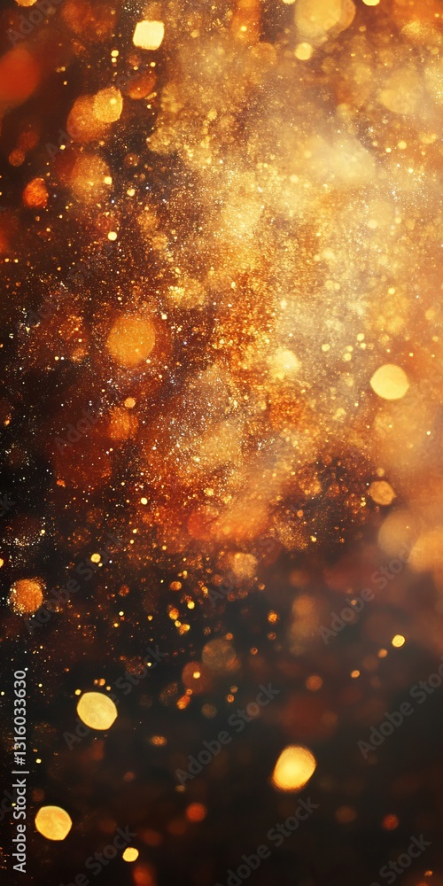 Poster a mesmerizing golden texture featuring a captivating bokeh effect on a dark background, perfect for 