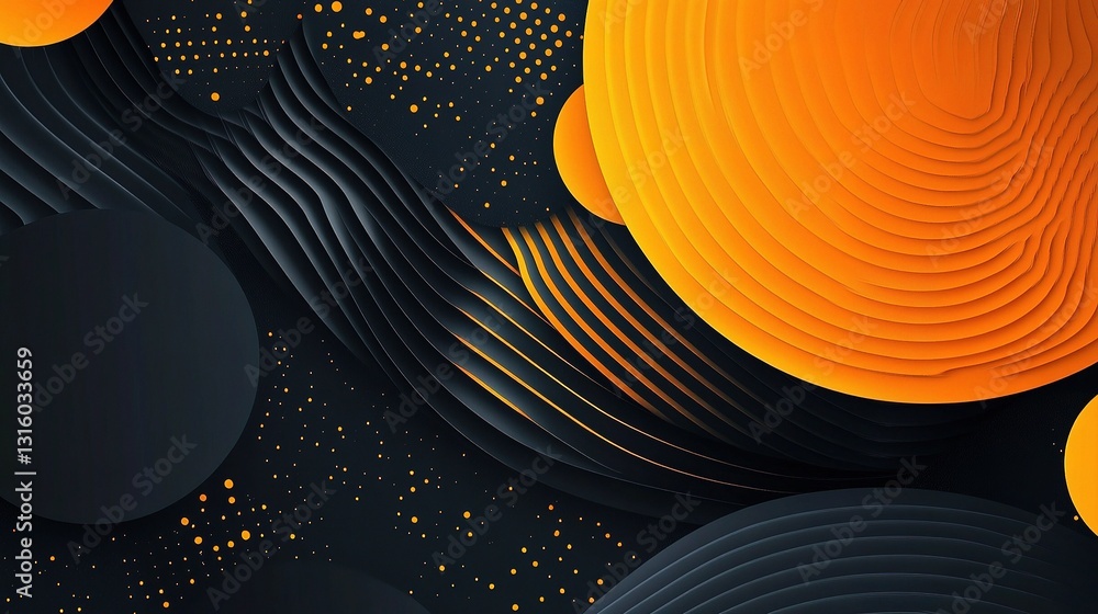 Poster orange and yellow circle abstract vector background with lines