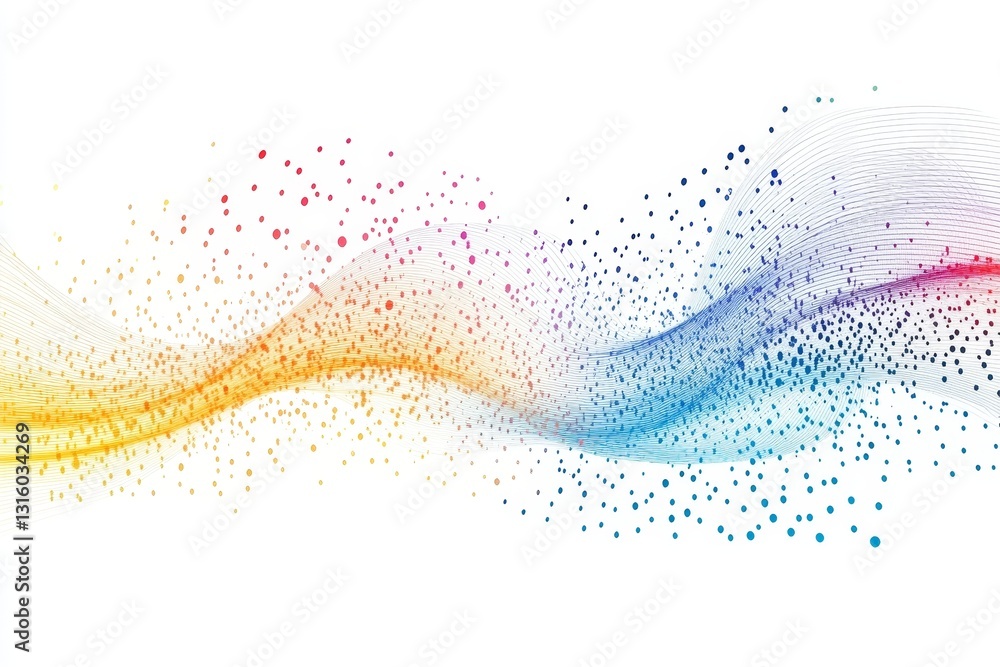 Poster an abstract wave pattern featuring smooth lines and colorful dots creates a vibrant and dynamic visu