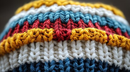 Vibrant knitted hat design workshop textile art indoor close-up creativity