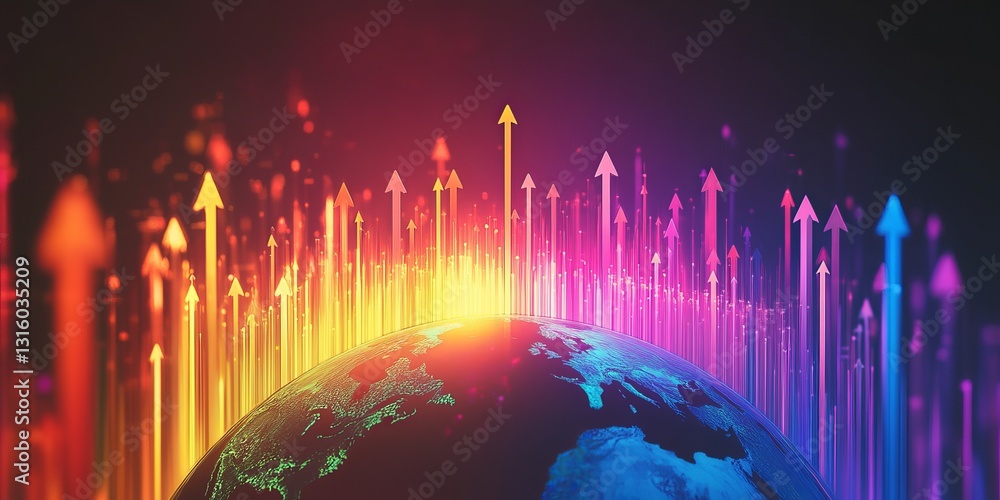 Poster a colorful image of a rainbow with many arrows pointing up
