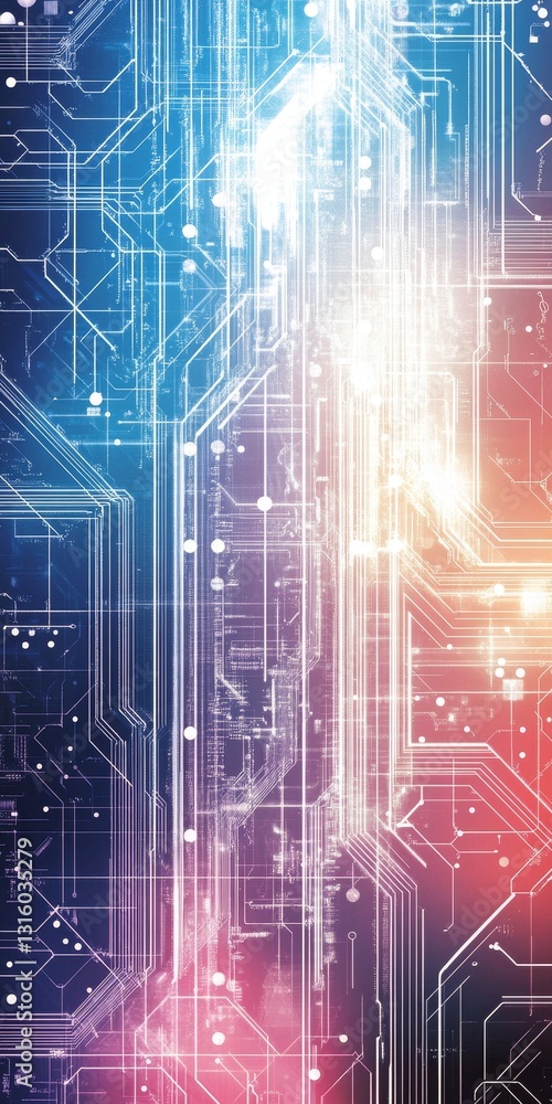 Poster a colorful image of a computer chip with a blue and purple background. the image is abstract and has