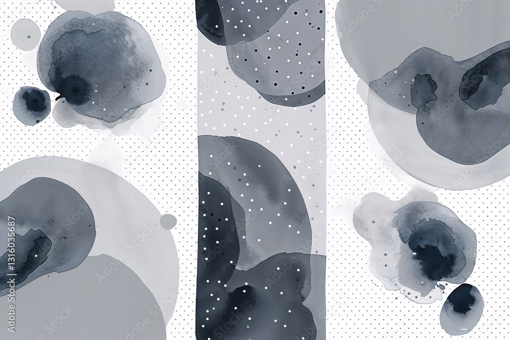 Poster light grey watercolor banner with halftone dot background and abstract pattern design