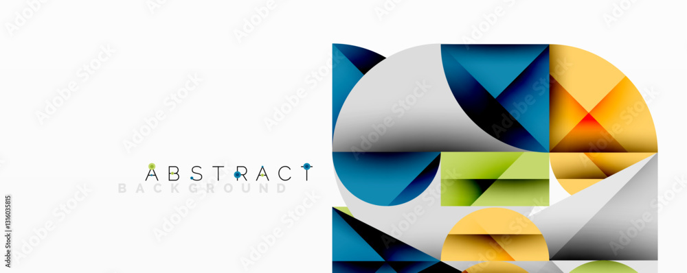 Poster Modern abstract composition with layered circles and angular segments featuring gradients, transparency effects, and a structured geometric layout