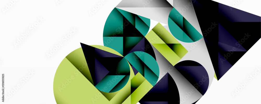 Leinwandbilder Abstract geometric artwork with overlapping circles and gradients, circle square triangle shapes background featuring sharp angular cuts, smooth shading, and structured layered composition