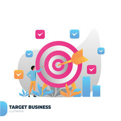 Man pointing at target arrow, chart background