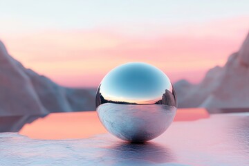 A large silver ball is floating on the surface of a body of water