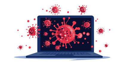 computer virus attack on laptop isolated on white background