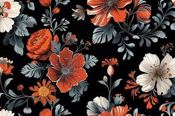 Elegant Black Background with Striking Floral Abstract Baroque Design