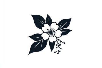 Fototapeta premium Simple black flower graphic, white background, design element