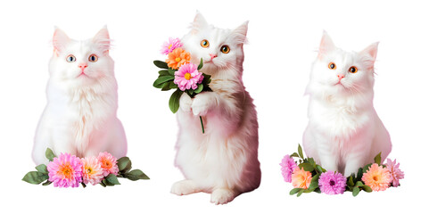 High-Definition Cute Cat with Flower - PNG