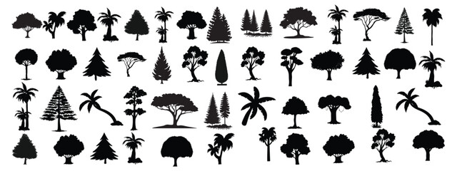 Detailed tree silhouettes vector set design 