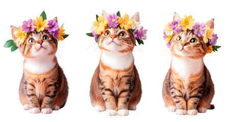 High-Definition Cute Cat with Flower - PNG