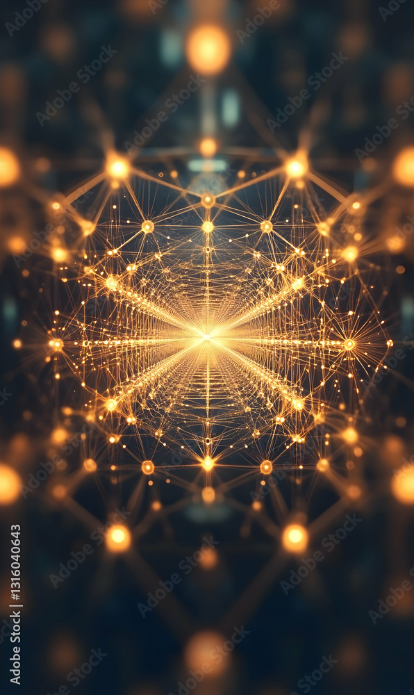 Poster intricate network of interconnected glowing nodes forming a futuristic technology concept