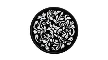 black and white round embroidered patch mockup isolated on white background