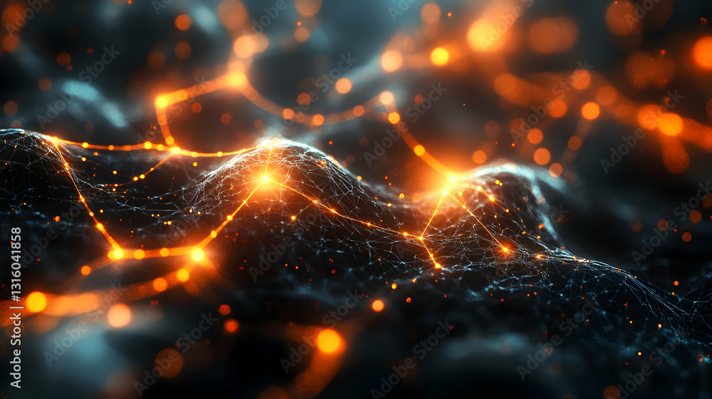 Poster futuristic technological wave with dynamic network of connections and radiant particles