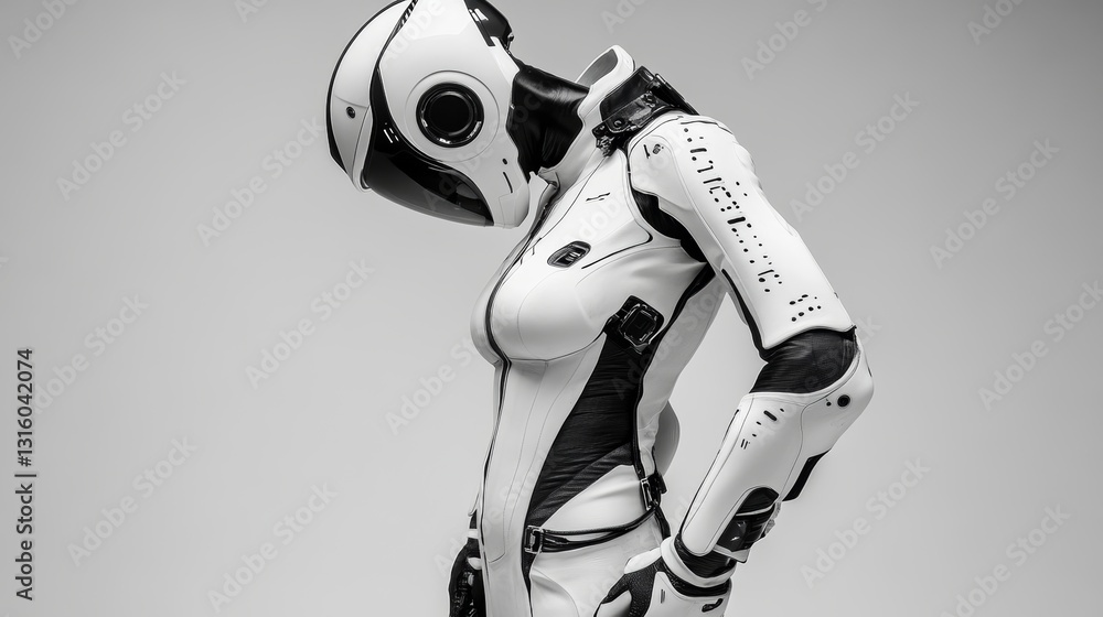 Aufkleber a humanoid robot with a white appearance is positioned in front of a gray background