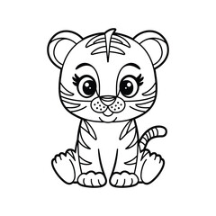 Cute Baby Tiger Cub Outline - Adorable Cartoon Tiger Coloring Page Vector